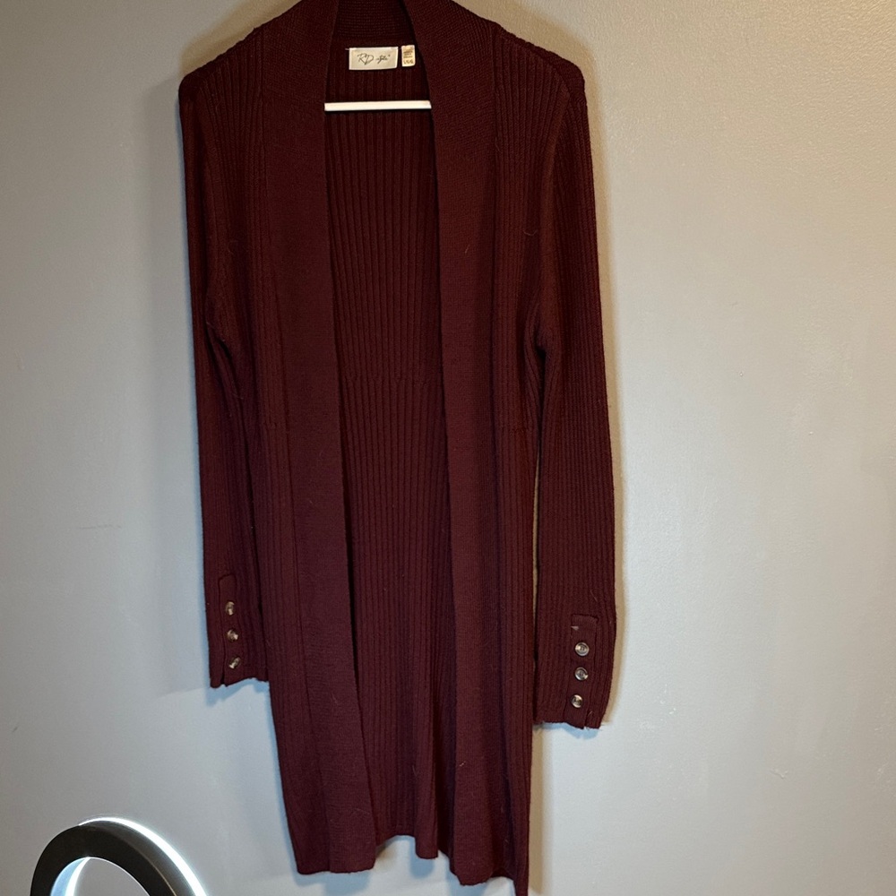 Women's Burgundy Open Front Long Cardigan